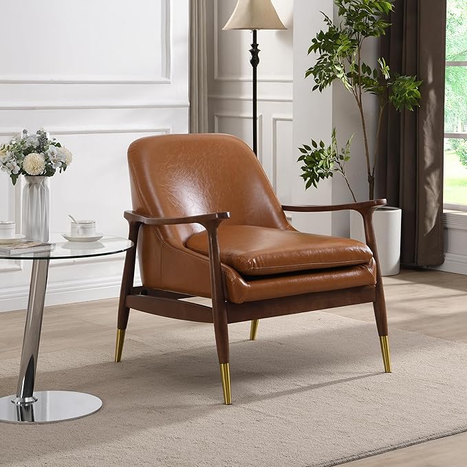 Christopher Knight Home Faux Leather Lounge Chair Living Room Accent Chair Cozy Lounge Chair Reading Chair with Solid Wood Frame Brown