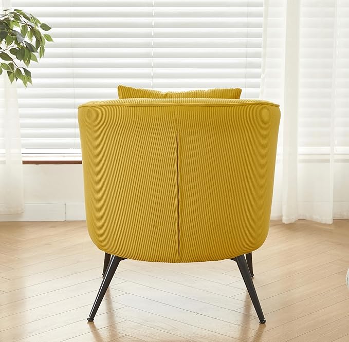 Modern Channel Corduroy Accent Chair with Black Metal Legs Luxurious Design and Comfortable Seating Ideal for Living Room Bedroom or Office Yellow