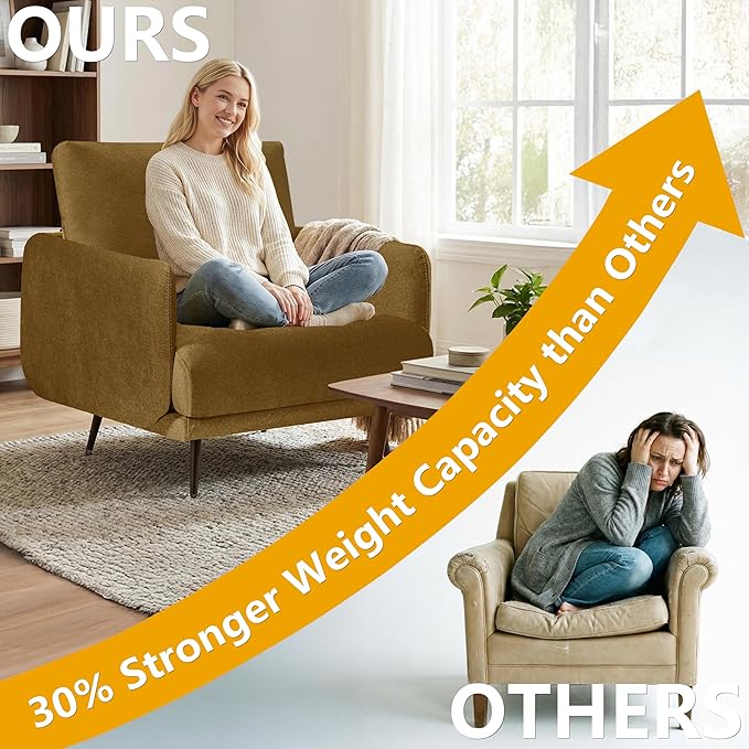 Oversized Accent Chair for Living Room Chairs Reading Arm Chair Comfy Modern Single Sofa Side Chairs with Metal Legs &amp Soft Cushion for Bedroom Waiting Room