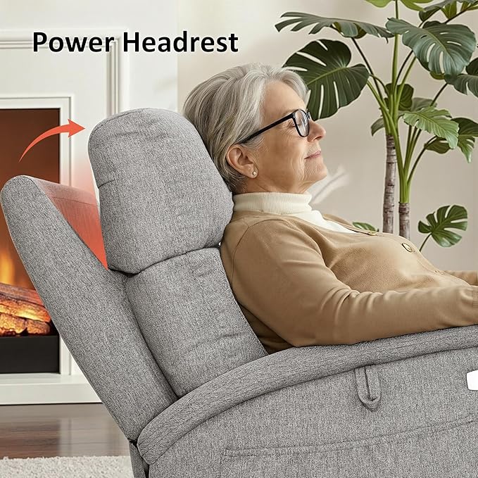 MCombo Power Lift Recliner Chair with Massage and Dual Heating Adjustable Headrest Extended Footrest for Elderly People Fabric R7605 (Mist Grey)
