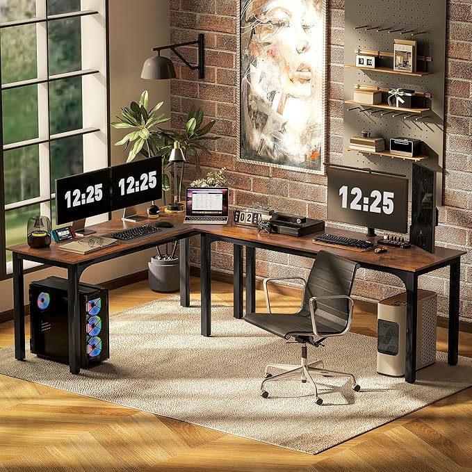 HOMCOM Modern Simple Large Computer Desk 71 Long Home Office Desk for Two Person Multi-Purpose Computer Table for Home Office Study Rustic Brown