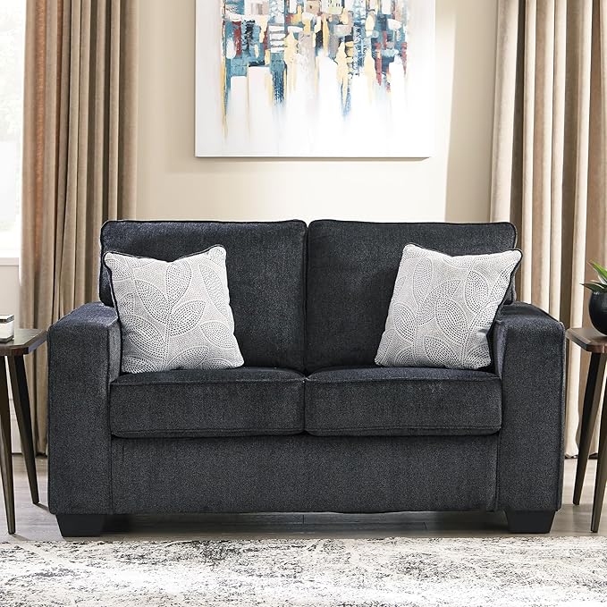 Signature Design by Ashley Altari Modern Loveseat with 2 Accent Pillows Dark Gray