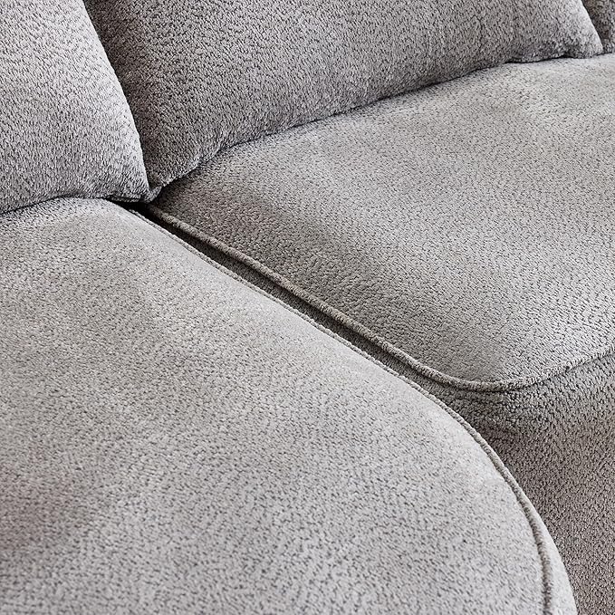 ERYE Oversized Curved Tight Backrest Sofa Floor Boneless Modular Foam Sofa Couch with Left Facing Chaise Lounge and 7 Pillows Chenille Upholstered No Assembly Required