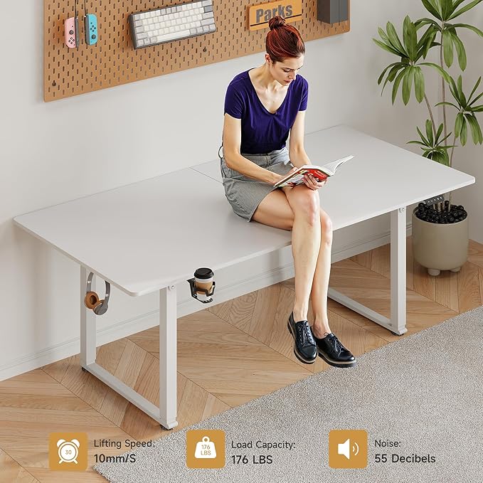 63x30 Inch Adjustable Standing Desk with 4 Legs Stand up Desk Features a Spacious Rectangular Top Dual-Motor Lift and Memory Presets (28-46Inch) for Home Offices or Computer Workstations White