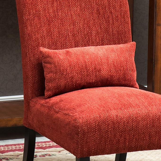 Pisano Red Chenille Armless Accent Chair with Pillow - Modern Contemporary Style for Living Room or Bedroom