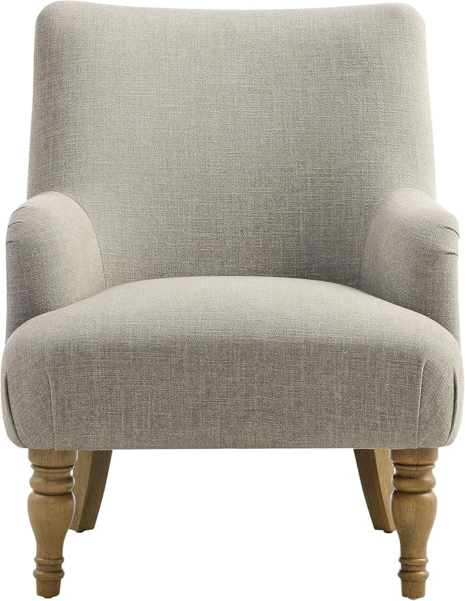 Modway Ellington Living Room Accent Armchair in Linen – Fabric Upholstered Reading Arm Chair with Wooden Legs – Modern Lounge Chair with French Piping Trim