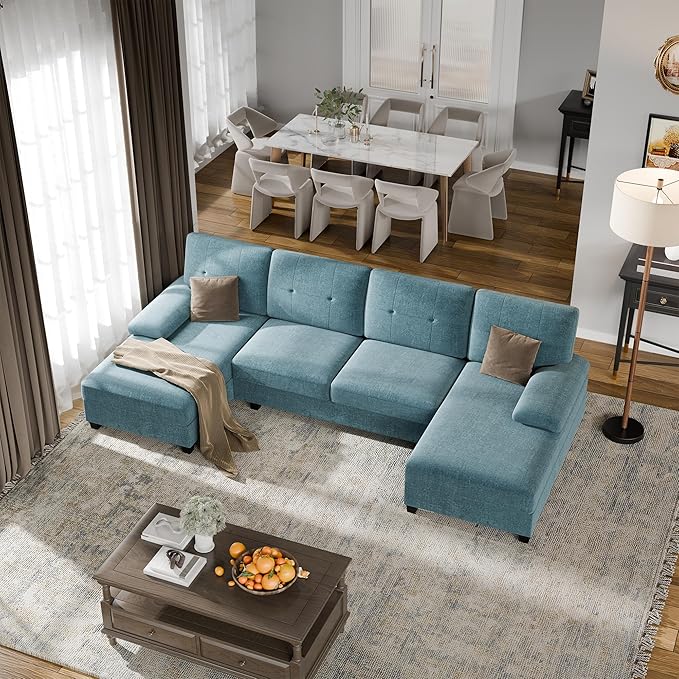 Walsunny Sectional Couches for Living Room Convertible U-Shaped Sofa Couch with Double Chaise 4 Seat Sofa Set Modular Sofa Couch for Apartment New Blue