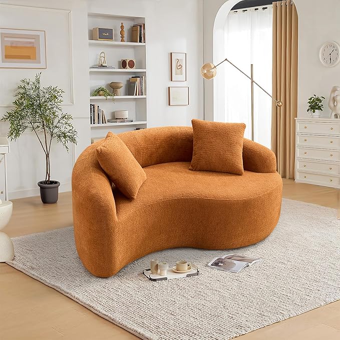 Modern Chenille S-Curved Modular Loveseat Sofa 66.9 Compression Sponge Boneless Couch No Assembly Required Cozy Upholstered Seating for Living Room Apartment Office or Meditation Space (Orange)