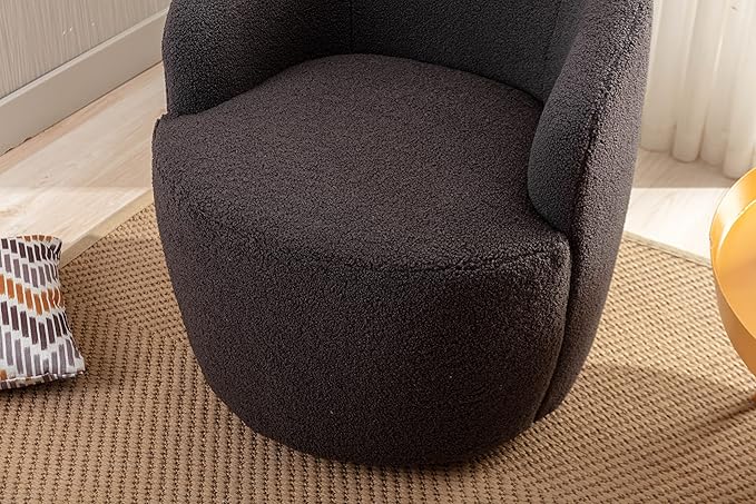 Modern Teddy Swivel Armchair Cozy Barrel Chair with Metal Ring for Living Room Bedroom &amp Office Dark Gray