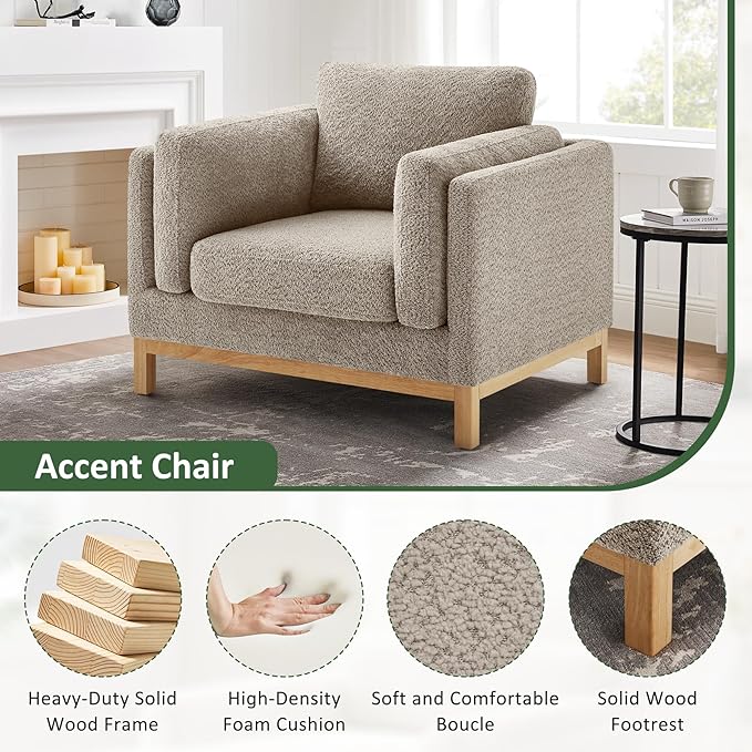 VANOMi 41.34 Oversized Accent Chair Set of 2 Chenille Armchair Living Room Chairs with Solid Wooden Legs Wide Armrest Pads Reading Chair for Bedrooms Apartments Offices（Camel）