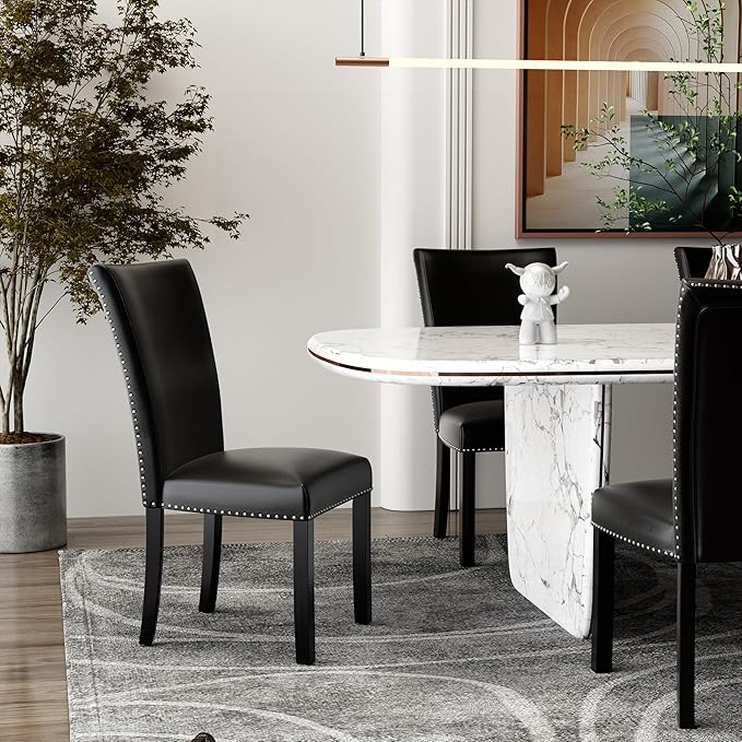 Parson Dining Chairs Set of 2 Nailhead Trim Contemporary Accent Chair for Dining Table Modern Upholstered PU Leather Chairs for Bedroom Vanity Living Room Kitchen