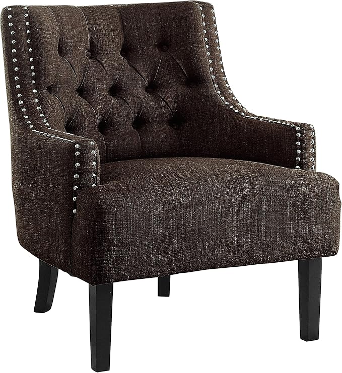 Lexicon Accent Chair Reading Chair Comfy Chair for Bedroom Upholstered Armchair with Solid Wood Frame Tufted Cushion Nail Head Trim Single Sofa Chair for Living Room Office Chocolate Chenille