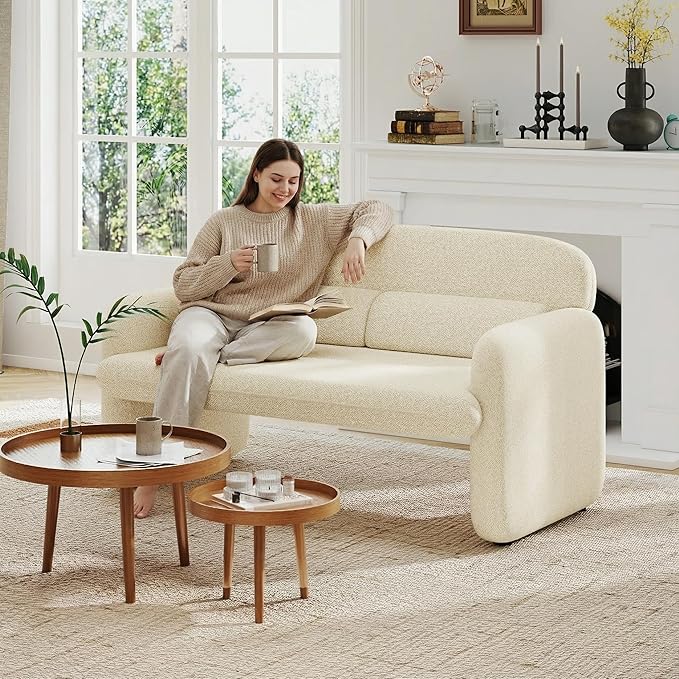 Furnimart Modern Loveseat Sofa 54 2-Seater Boucle Sofa Comfy Upholstered Minimalist Couch Small Couches for Small Spaces Apartment Office Living Room Bedroom Dorm Chenille White