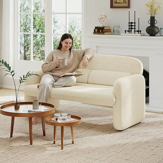 Furnimart Modern Loveseat Sofa 54 2-Seater Boucle Sofa Comfy Upholstered Minimalist Couch Small Couches for Small Spaces Apartment Office Living Room Bedroom Dorm Chenille White
