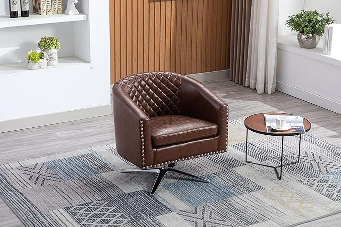 Swivel Barrel Chair Living Room Chair with Nailheads and Metal Base