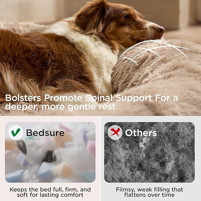 Bedsure Calming Dog Beds Large Sized Dog - 36in Donut Washable Large Pet BedAnti-Slip ＆Removable Cover420GSM Round Anti-Anxiety Fluffy Plush Faux Fur Bed Fits up to 80 lbs PetsPlus Version