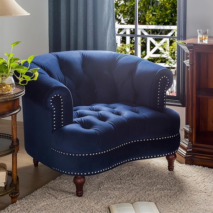 Jennifer Taylor Home La Rosa Victorian Tufted Upholstered Accent Chair Navy Blue Velvet
