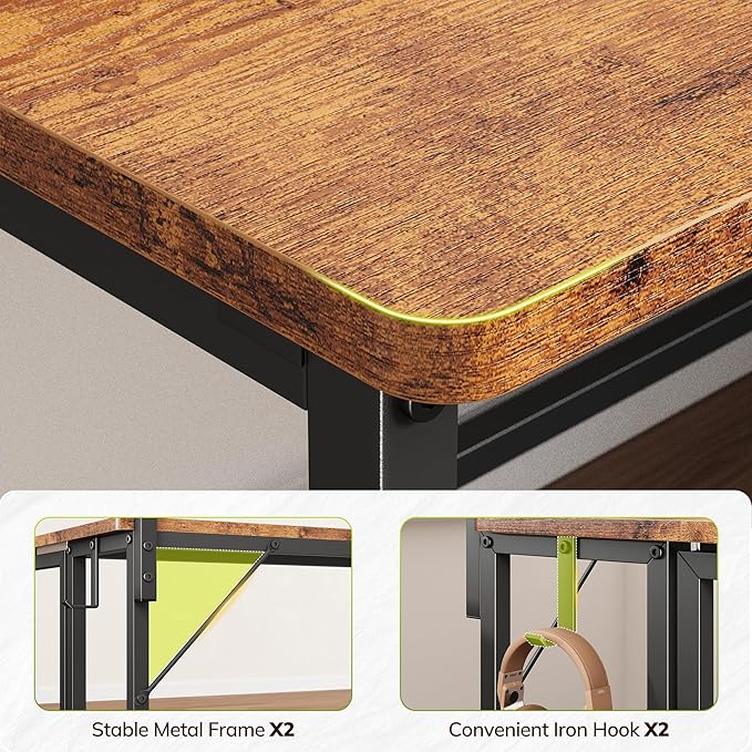 Folding Desk for Small SpaceFoldable Computer Desk with Monitor Stand31.5 Inch Small Desk with LED Lights for Bedroom Home OfficeWriting Work Office Computer Desk with HooksRustic Brown