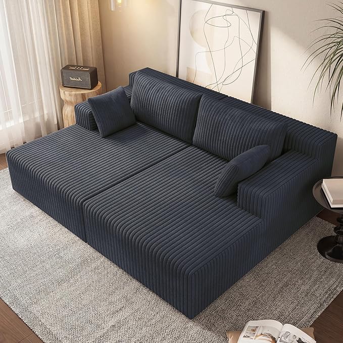 71'' Oversized Double Chaise Lounges Indoor Cloud Upholstered Boneless Couch Bed Deep Seat No Assembly Required Modern Corduroy Sleeper Loveseat Chair for Living Room Bedroom Reading (Dark Grey) |