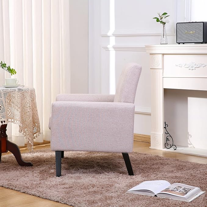 Generic Fabric Accent Chair for Living Room Bedroom Button Tufted Upholstered Comfy Reading Accent Chairs SofaBeige