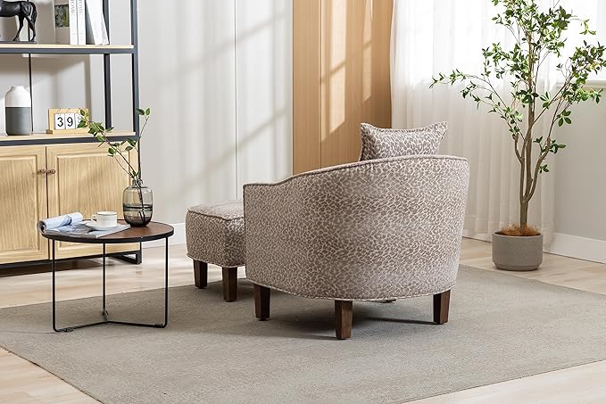 Accent Chair with Ottoman Mid Century Modern Barrel Chair Upholstered Club Tub Round Arms Chair for Living Room