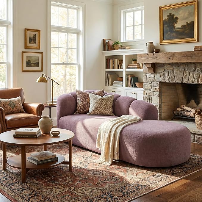 Christopher Knight Home Presie Upholstered Boneless Chaise Lounge Chair Indoor Comfy Chaise Lounge Sofa for Bedroom Modern Home Sofa Living Room No Assembly Required Light Purple