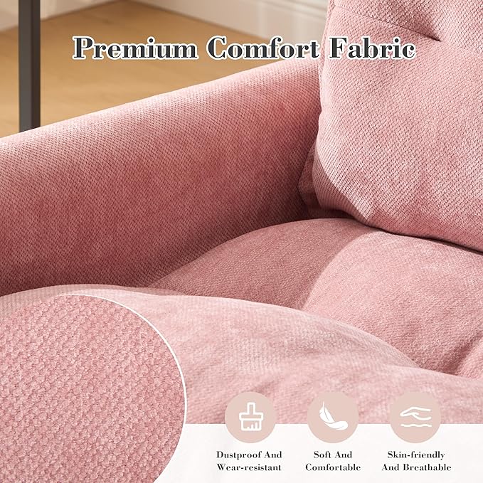 Oversized Swivel Barrel Accent Chair Chenille Comfy Cloud Sofa Chair with Large Seat and Upholstered Armrests Modern Extra Wide Armchair Reading Chairs for Bedroom Living Room (Pink)