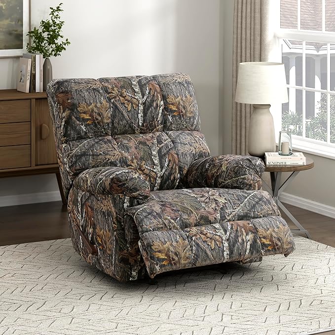 Lexicon Glider Recliner Chair with Lever Handle Textured Microfiber Manual Recliner Plush Stitching Cushion Pillow Top Arms Rustic Armchair for Cabin/Living Room Easy Assembly Camouflage