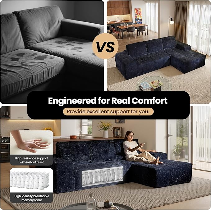 114 Cloud Couch Sectional with OttomanU Shaped Boneless Couches in A BoxDeep Seat Modular Sectional Sofa with Comfy Chaise No Assembly RequiredBlue