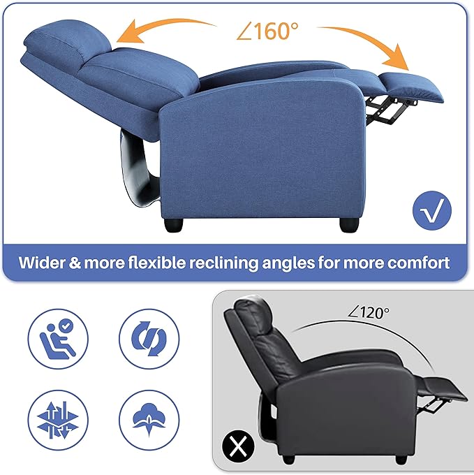 Yaheetech 2-Seat Fabric Pushback Recliner Chair with Thick Seat Cushion and Backrest Reclining Chair for Living Room Home Theater Light Blue