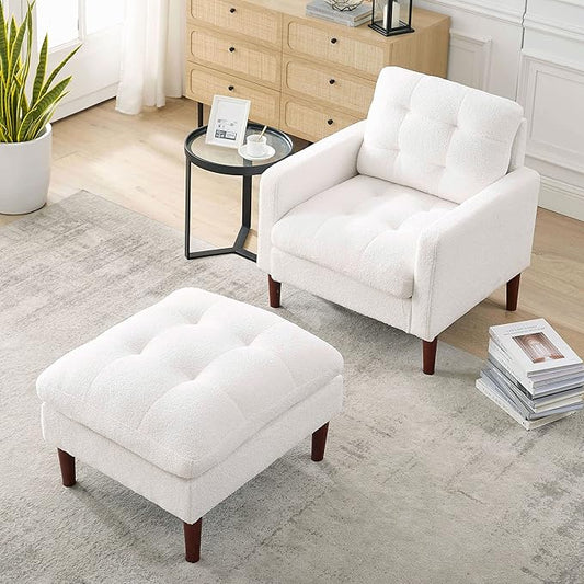 Modern Fabric Single Sofa Chair Living Room Chair Comfortable Armchair with Solid Wood Legs Tufted Chair for Reading or Lounging