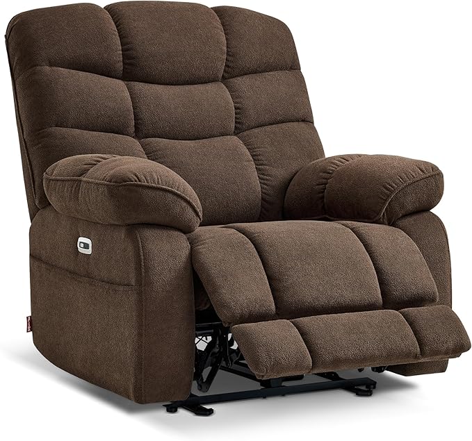 MCombo 27'' Oversized Recliner Power Recliner Chair for Big and Tall Zero Gravity Recliner with USB Charge Ports Side Pockets for Living Room Fabric PR677 (Coffee)