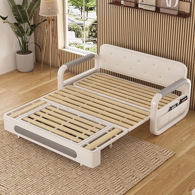 Pull-Out Sofa Daybed with Trundle Versatile Futon Couch with Sleeping Function and Storage Space Sofa Bed for Small Rooms and Living Rooms Dark Grey and White (62.2)