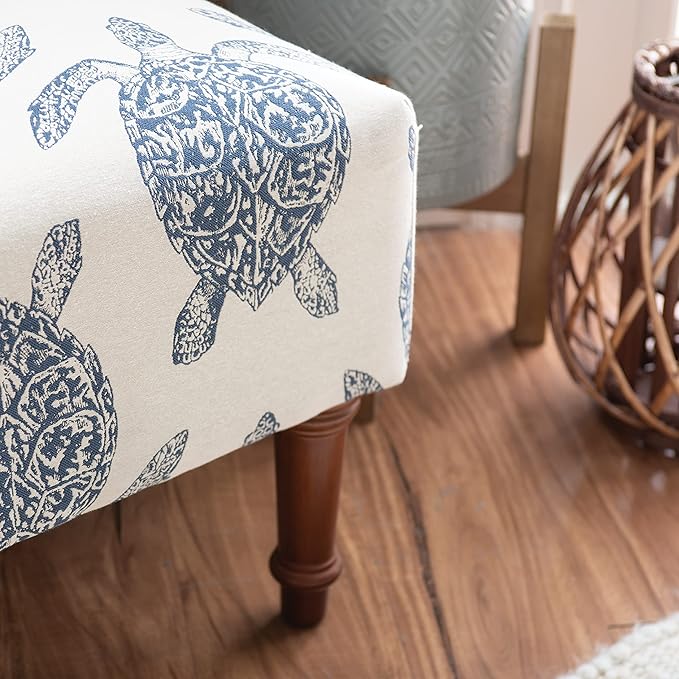 Powell Company Powell Markay Accent Chair 25W x 18.75D x 35H Ivory with Blue Sea Turtle Pattern Traditional Coastal Upholstered Armless 275 lbs Max Weight Indoor Use