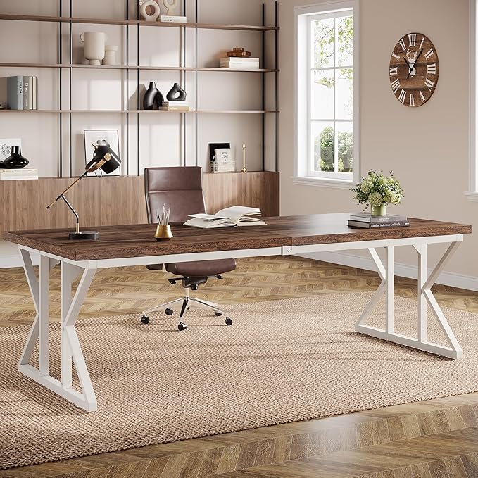 Tribesigns 78.74-Inch Large Executive Desk Industrial Home Office Computer Desk Simple Long Writing Study Table Business Furniture (Rustic Brown/White)