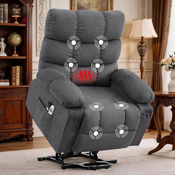 Power Lift Recliner Chair for Elderly with Heat and Massage Electric Recliners Single Sofa with Side Pocket and USB Charge Port for Living Room and Bedroom Comfort
