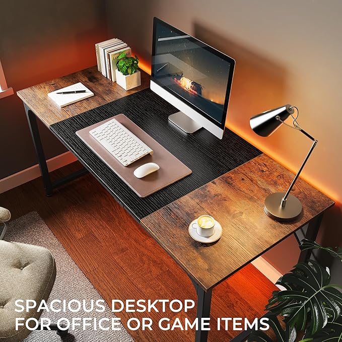 Huuger Computer Desk 63 Inch Office Desk Gaming Desk with Storage Writing Desk Work Desk for Home Office Study Modern Simple Desk Large Legroom Metal Frame Rustic Brown and Black