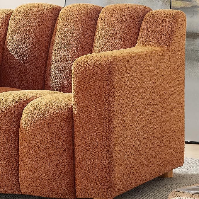 Modern Oversized Living Room Chairs 40 Wide Boucle Accent Chairs with Deep Seat and Wooden Legs Comfy Reading Arm Chair for Bedroom Apartment Orange