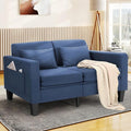 6 in 1 Multifunctional Sofa Bed 58 Convertible Pull Out Couch Loveseat Sleeper w/Removable Backrest Foldable Mat Storage Pockets &amp 2 Pillows Modern Folding Linen Sofas for Small Spaces Blue