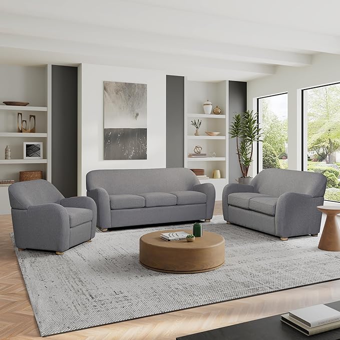 Studio Living® Jennifer 36.6 Arm Chair Modern Style Pocket Coil Comfort Natural Wood Legs Boucle Fabric Gray