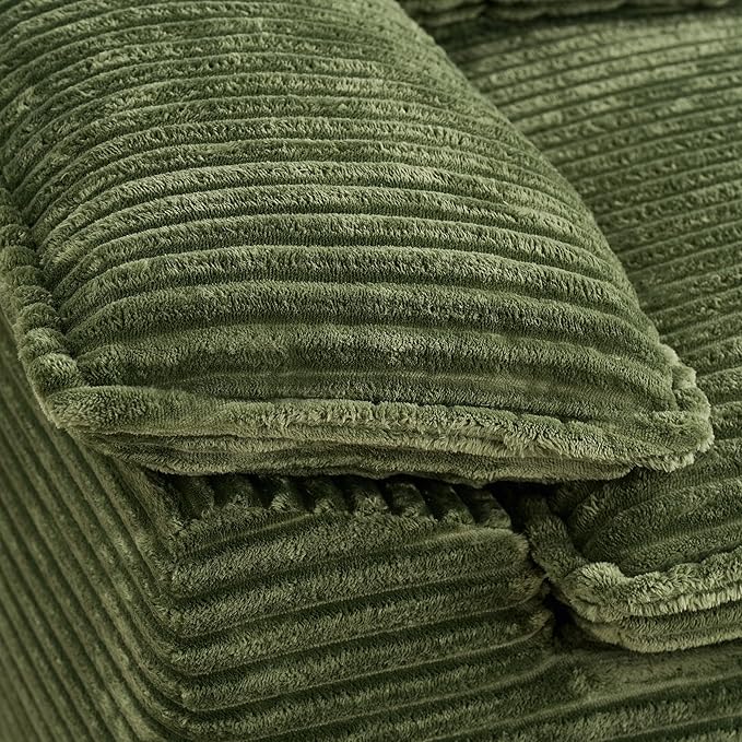 Oversized Armchair with Ottoman Corduroy Reading Chair for Bedroom &amp Living Room Modern Floor Sofa Chair Comfy Lazy Lounge Chair No Assembly Required Green
