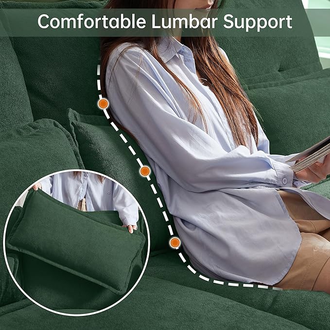 110 Convertible Sectional Sofa U Shape Cloud Couch Comfy Couches with Double Chaise and Sleepable Armrests 4 Seats Sectional Couches for Living Room Green
