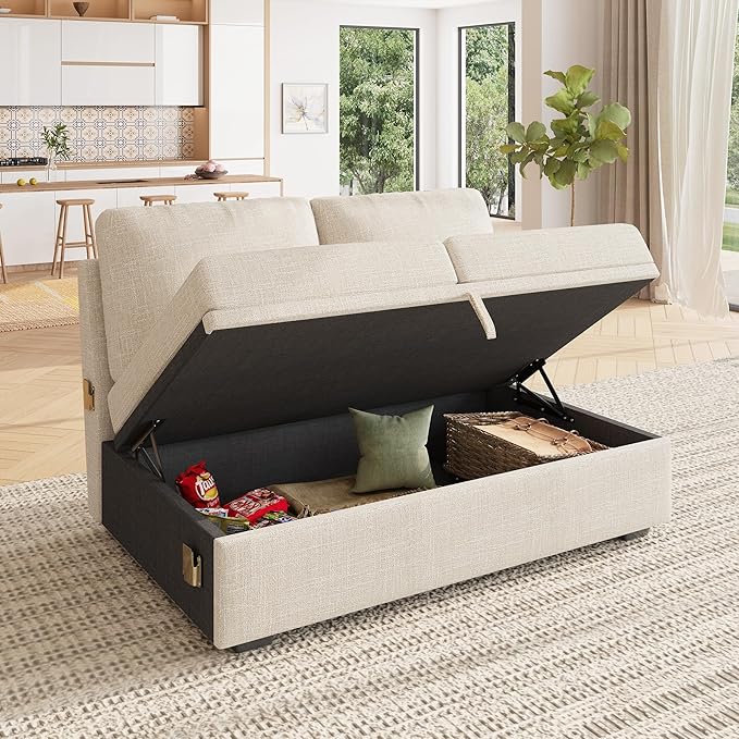 HONBAY Storage Loveseat for Modular Sleeper Sofa with Pull Out Bed Double Seat with Storage for Couch Bed Beige