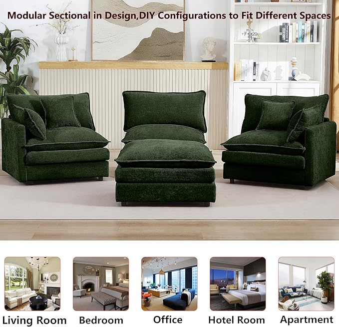 102 L-Shaped Sofa for Living RoomModular Sectional Cloud Sofa Couch with OttomanModern Chenille 3 Seater Sofas with Deep SeatSmall L Shaped Couches for Bedroom