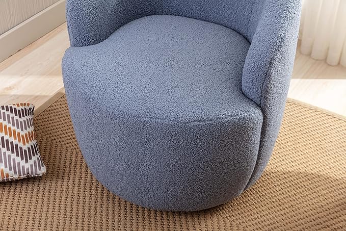 Swivel Barrel Chair Modern Teddy Fabric Swivel Accent Armchair Comfy Round Club Chairs Sofa Arm Chair for Living Room Bedroom Reading Room Apartment Hotel Office Nursery Lounge（Light Blue）