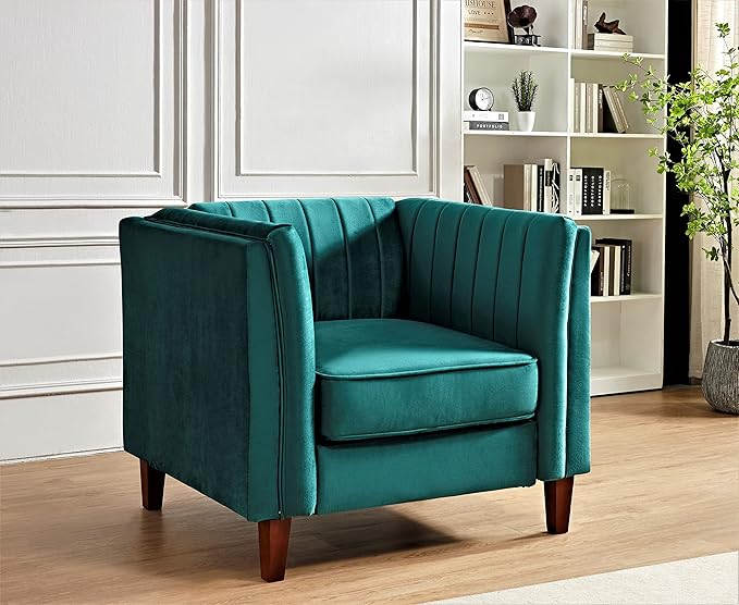 Container Furniture Modern Luxury Velvet Chair for Living Room with High Density Foam Soft Fabric Upholstery Removable Cushions and Solid Wood Legs 36.6'' Wide Armchair Green