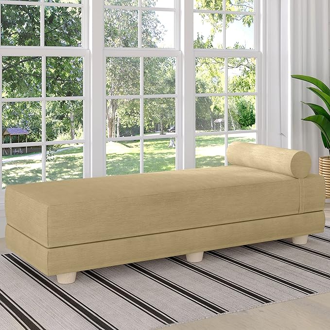 Jaxx Alon Daybed - Fold-Out Sleeper Chaise with Premium Memory Foam Queen-Size Mattress - Made in The USA - Camel