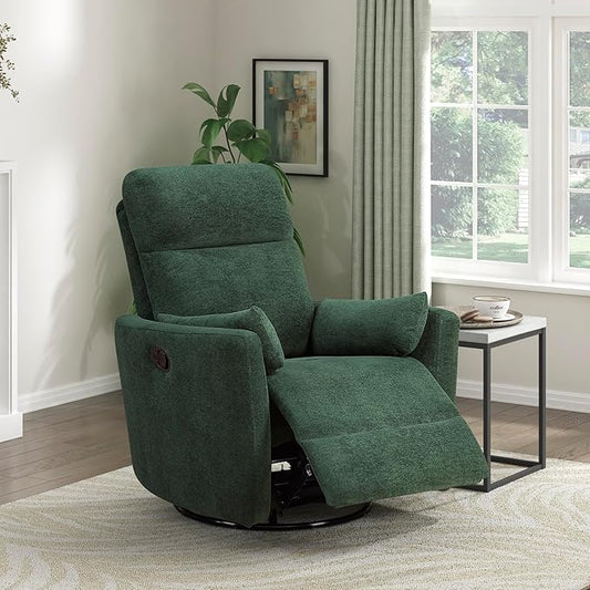 Lexicon Modern Swivel Glider Recliner Chair - Quiet 360 Swivel Chair Durable Microfiber Upholstered 2 Pillows Manual Reclining for Living Room Small Spaces Nursery Apartment Bedroom Green