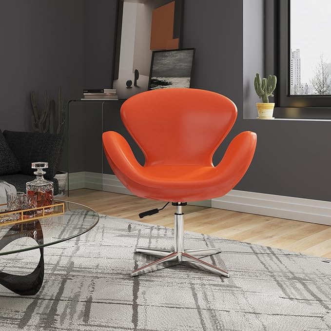 Manhattan Comfort Raspberry Adjustable Swivel Accent Chair with 360° Turn Polished Chrome Base Modern Retro Design Versatile Seat Ideal for Any Room Set of 1 Tangerine