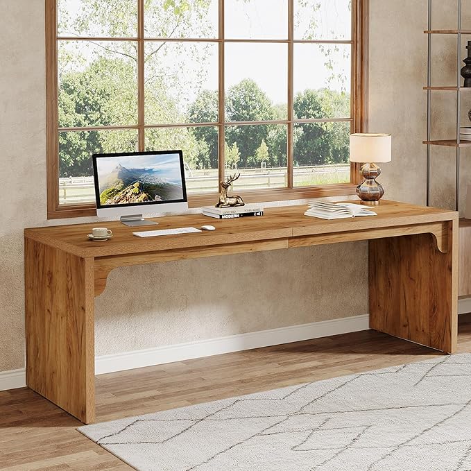 Tribesigns 78.7 Inches Long Computer Desk Wooden Extra Long Desk 2 Person Large Writing Table for Home Office Brown